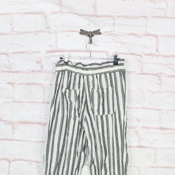 Jolt Womens Black White Striped Wide Leg Tie Paper Bag Linen Pants Size M - Picture 6 of 9